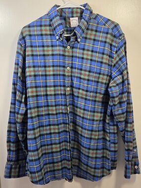Brooks Brothers Men L Regent Fit Flannel Plaid Blue Modern Heritage Workwear Sof